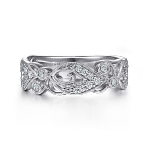 14K White Gold Floral Inspired Diamond Stackable Ring