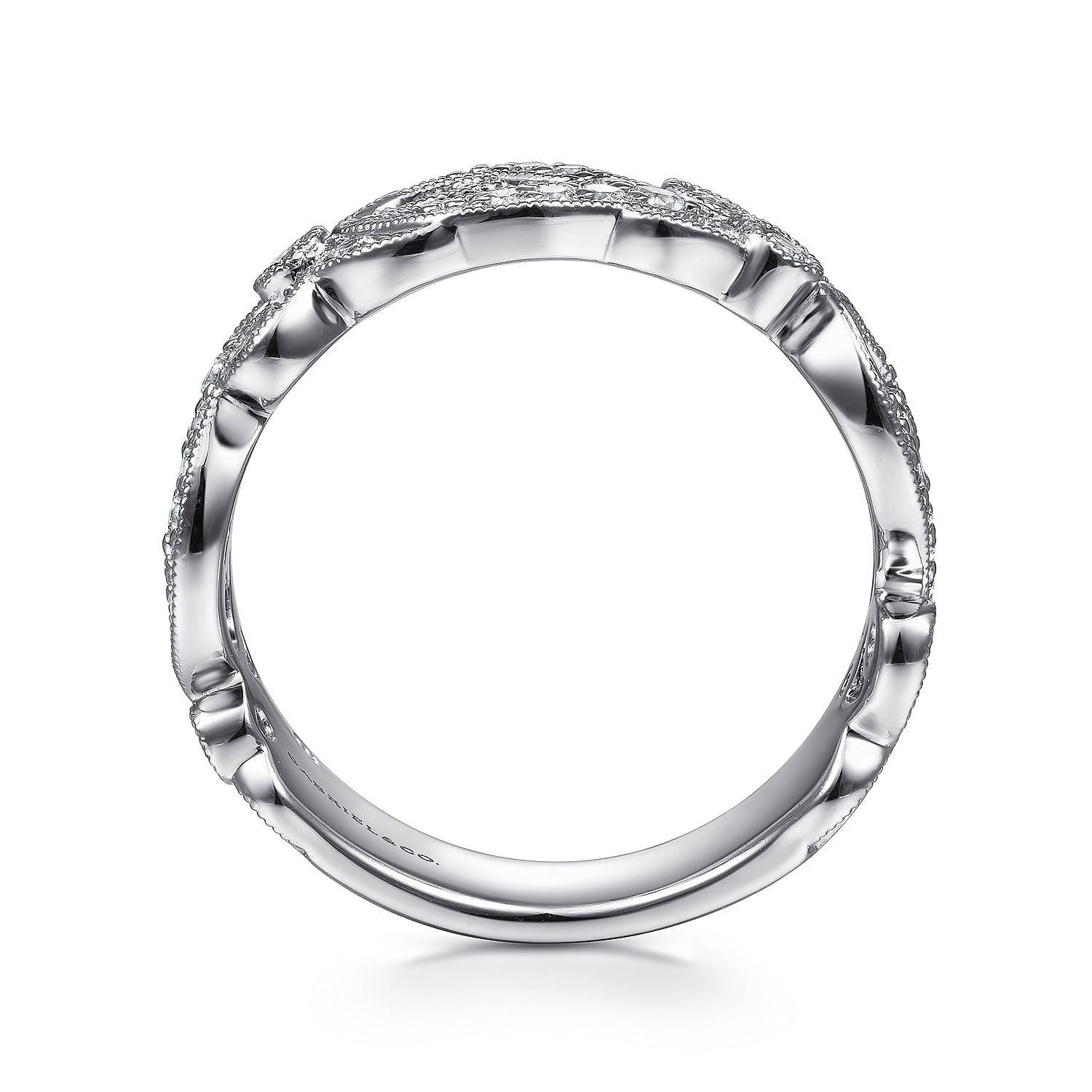 14K White Gold Floral Inspired Diamond Stackable Ring