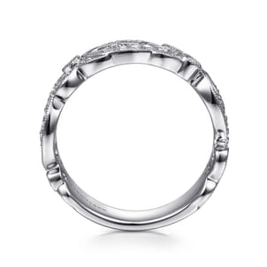 14K White Gold Floral Inspired Diamond Stackable Ring