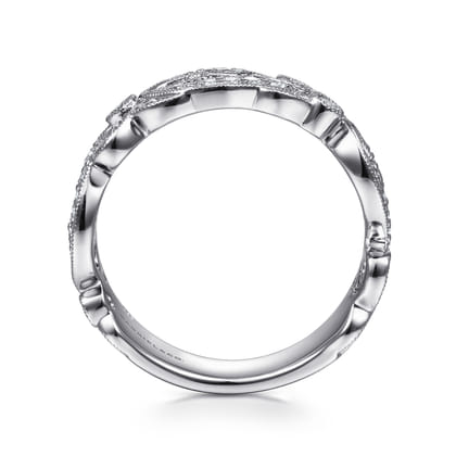 14K White Gold Floral Inspired Diamond Stackable Ring