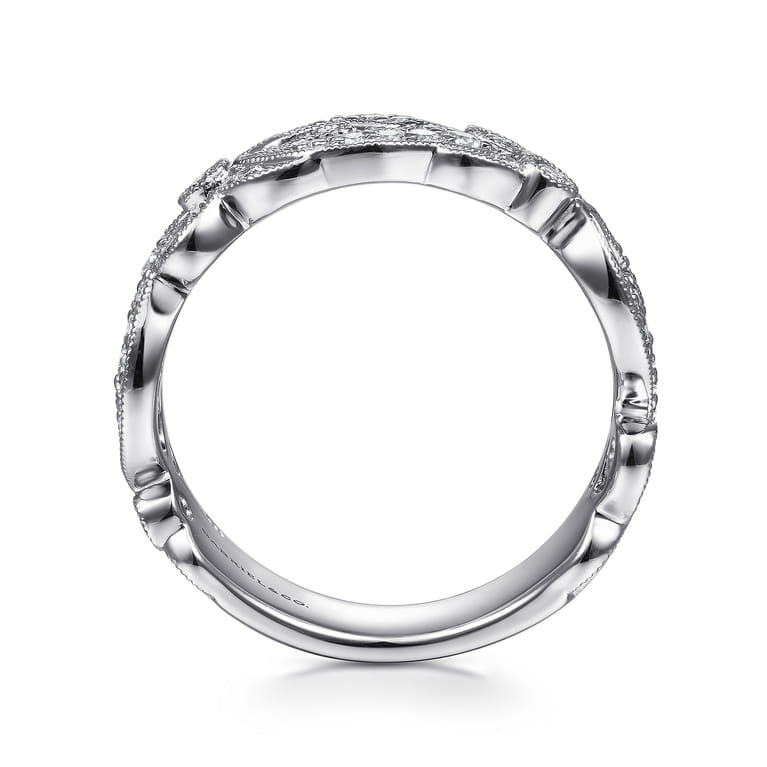 14K White Gold Floral Inspired Diamond Stackable Ring - 0.3 ct - Shot 2
