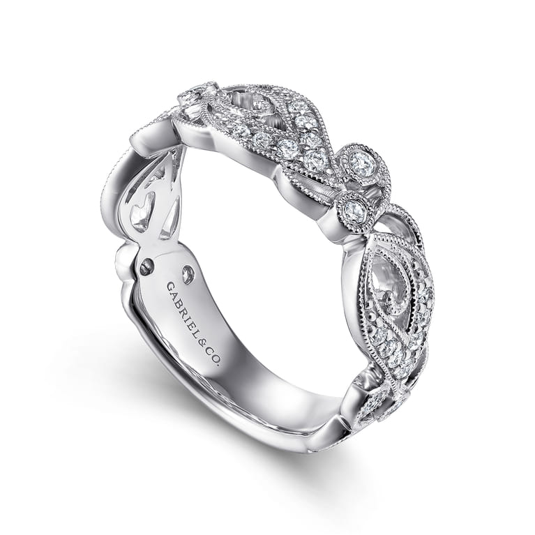 14K White Gold Floral Inspired Diamond Stackable Ring - 0.3 ct - Shot 3