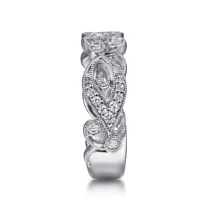 14K White Gold Floral Inspired Diamond Stackable Ring