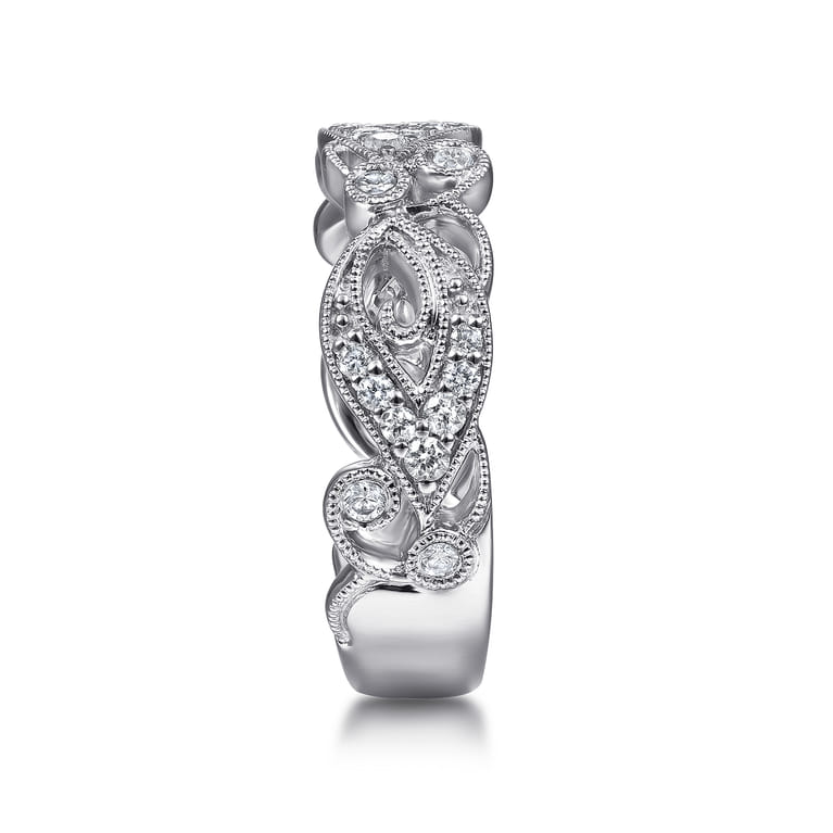 14K White Gold Floral Inspired Diamond Stackable Ring - 0.3 ct - Shot 4