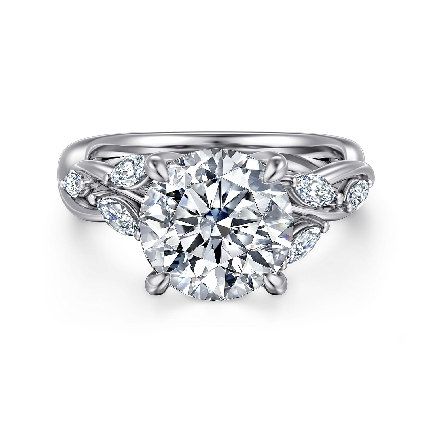 14K White Gold Floral Round Diamond Engagement Ring
