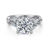 14K White Gold Floral Round Diamond Engagement Ring