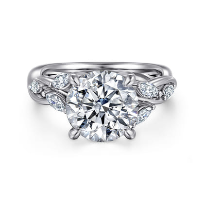 14K White Gold Floral Round Diamond Engagement Ring