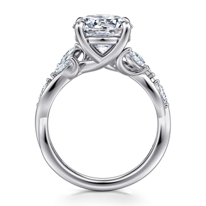 14K White Gold Floral Round Diamond Engagement Ring