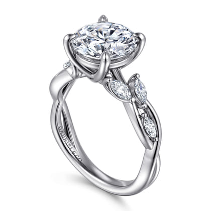 14K White Gold Floral Round Diamond Engagement Ring
