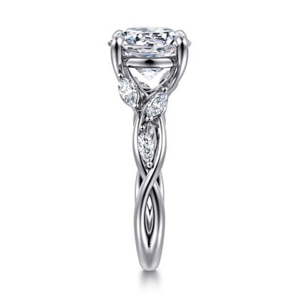 14K White Gold Floral Round Diamond Engagement Ring