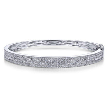 14K White Gold Four Row Diamond Bangle