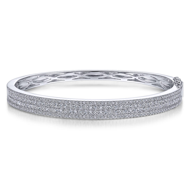14K White Gold Four Row Diamond Bangle - 1.83 ct - Shot 1