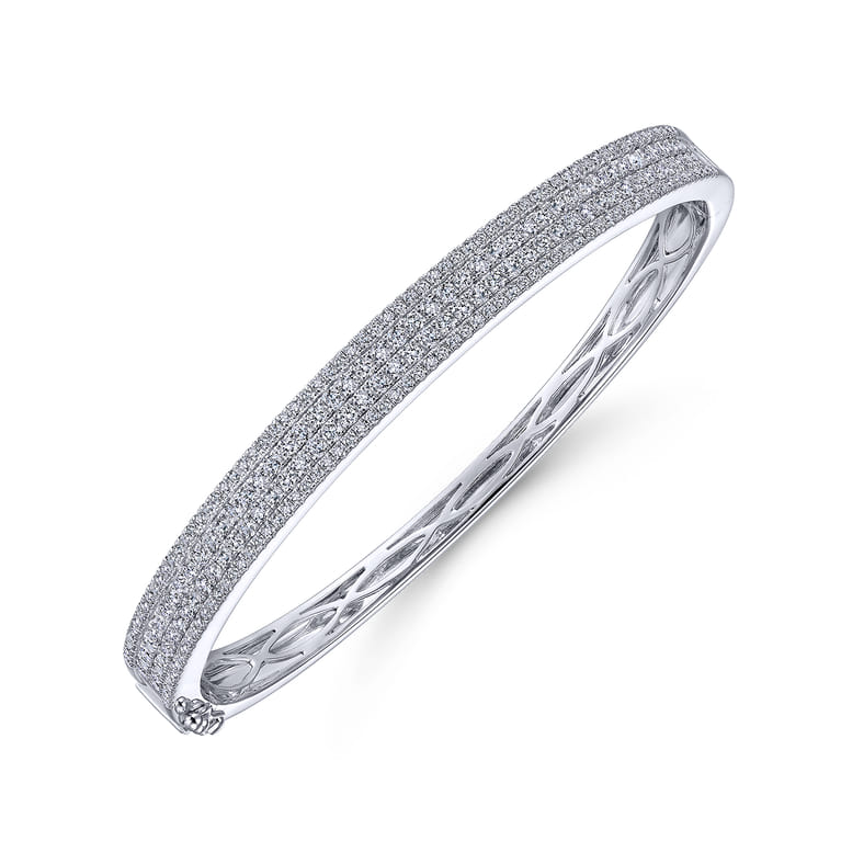 14K White Gold Four Row Diamond Bangle - 1.83 ct - Shot 2