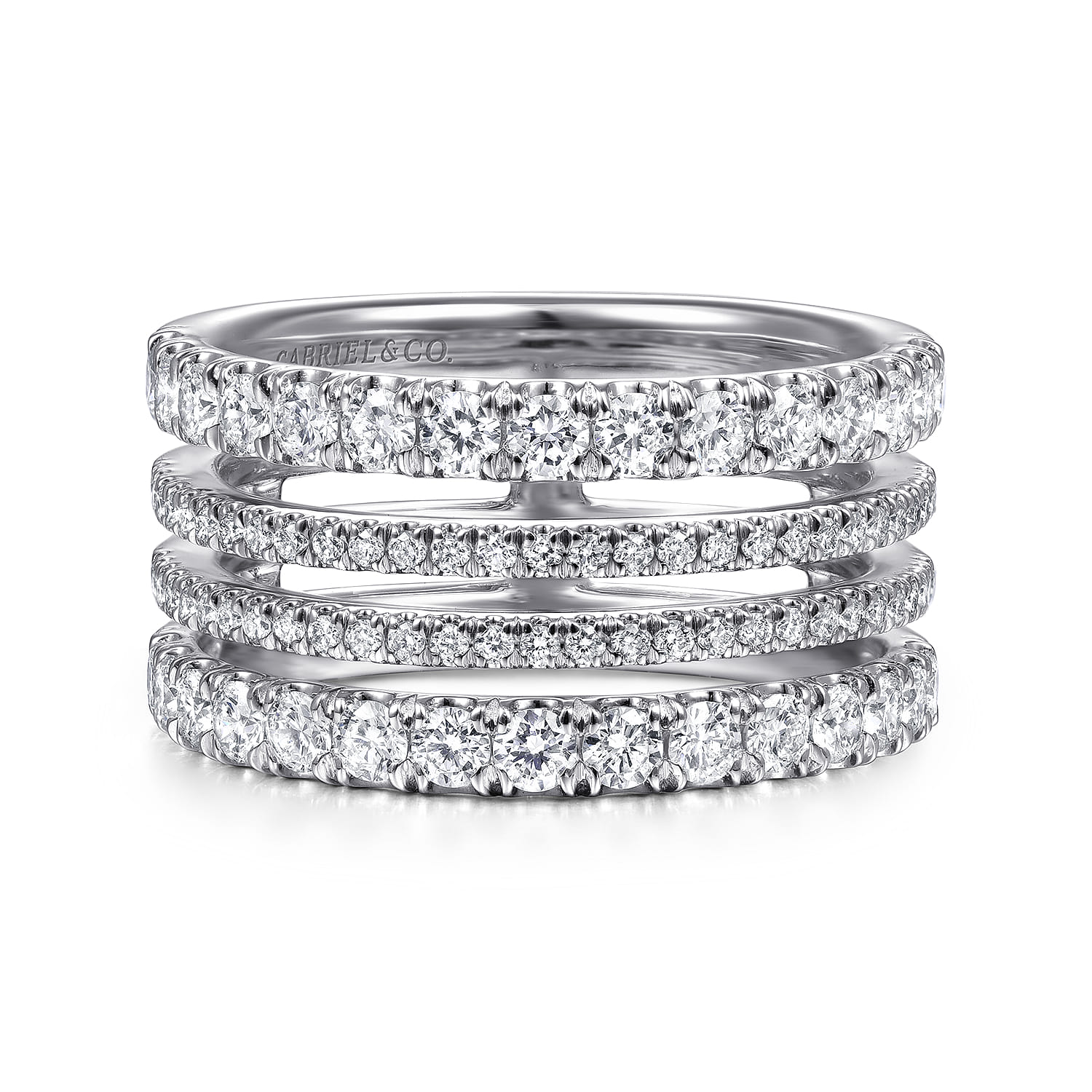 14K White Gold Four Row Diamond Ring - 1.3 ct - Shot 1