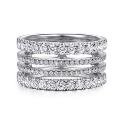 14K White Gold Four Row Diamond Ring