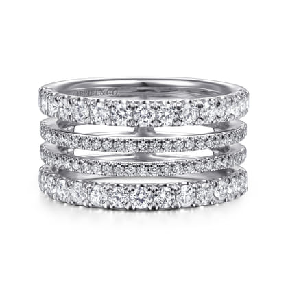 14K White Gold Four Row Diamond Ring