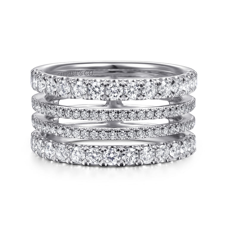 14K White Gold Four Row Diamond Ring - 1.3 ct - Shot 1