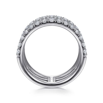 14K White Gold Four Row Diamond Ring