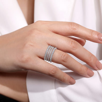 14K White Gold Four Row Diamond Ring