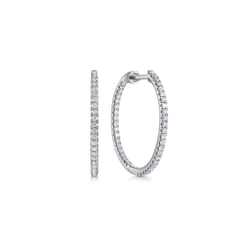 14K White Gold French Pave 20mm Round Inside Out Diamond Hoop Earrings