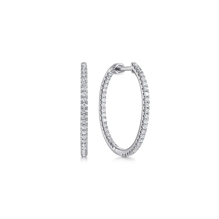 14K White Gold French Pave 20mm Round Inside Out Diamond Hoop Earrings - 0.5 ct - Shot 1