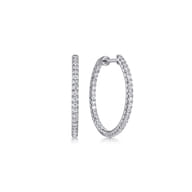 14K White Gold French Pave 20mm Round Inside Out Diamond Hoop Earrings