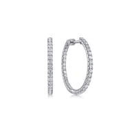 14K White Gold French Pave 20mm Round Inside Out Diamond Hoop Earrings