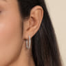 14K White Gold French Pave 20mm Round Inside Out Diamond Hoop Earrings - 1 ct