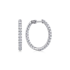 14K White Gold French Pave 20mm Round Inside Out Diamond Hoop Earrings