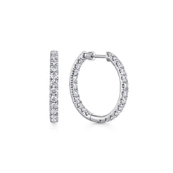 14K White Gold French Pave 20mm Round Inside Out Diamond Hoop Earrings