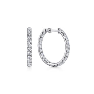 14K White Gold French Pave 20mm Round Inside Out Diamond Hoop Earrings
