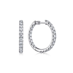 14K White Gold French Pave 20mm Round Inside Out Diamond Hoop Earrings