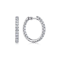 14K White Gold French Pave 20mm Round Inside Out Diamond Hoop Earrings