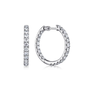 14K White Gold French Pave 20mm Round Inside Out Diamond Hoop Earrings