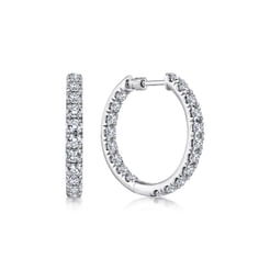 14K White Gold French Pave 20mm Round Inside Out Diamond Hoop Earrings