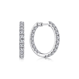 14K White Gold French Pave 20mm Round Inside Out Diamond Hoop Earrings