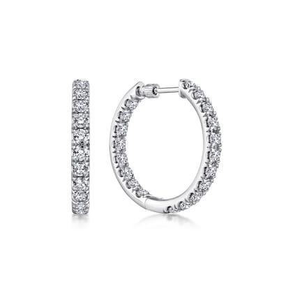 14K White Gold French Pave 20mm Round Inside Out Diamond Hoop Earrings