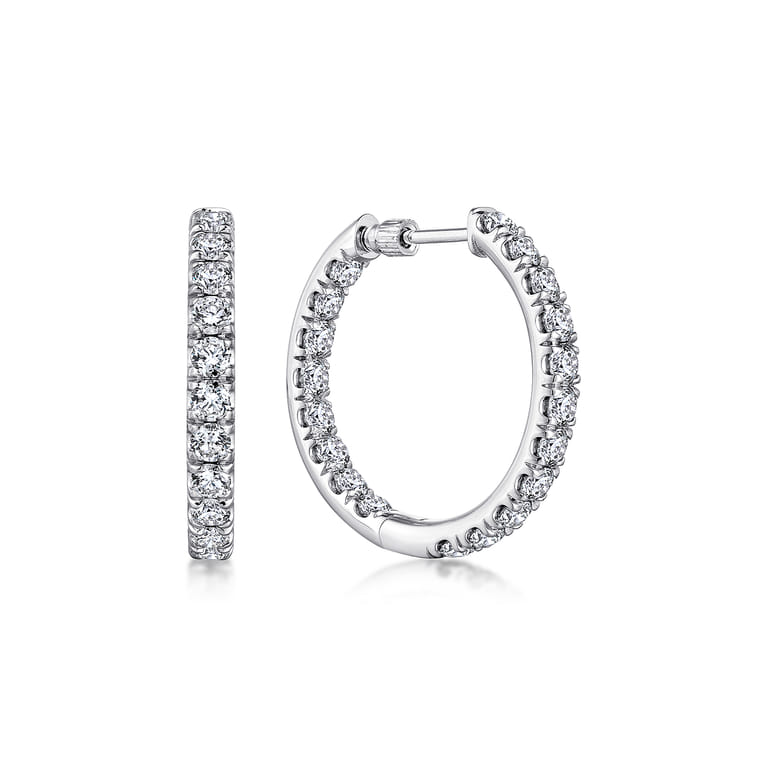 14K White Gold French Pave 20mm Round Inside Out Diamond Hoop Earrings - 2.9 ct - Shot 1