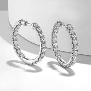 14K White Gold French Pave 20mm Round Inside Out Diamond Hoop Earrings