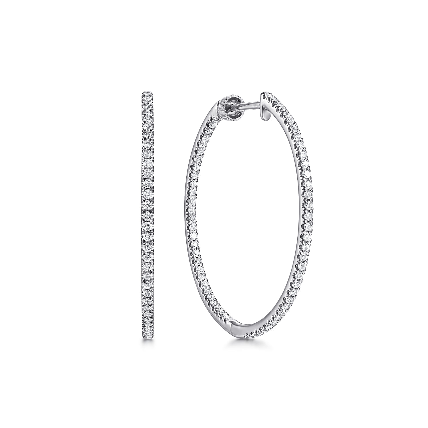 14K White Gold French Pave 30mm Round Inside Out Diamond Hoop Earrings - 0.75 ct - Shot 1