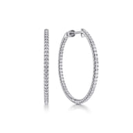 14K White Gold French Pave 30mm Round Inside Out Diamond Hoop Earrings