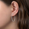 14K White Gold French Pave 30mm Round Inside Out Diamond Hoop Earrings - 1 ct