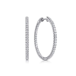 14K White Gold French Pave 30mm Round Inside Out Diamond Hoop Earrings