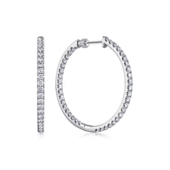 14K White Gold French Pave 30mm Round Inside Out Diamond Hoop Earrings