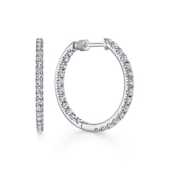 14K White Gold French Pave 30mm Round Inside Out Diamond Hoop Earrings