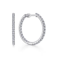14K White Gold French Pave 30mm Round Inside Out Diamond Hoop Earrings