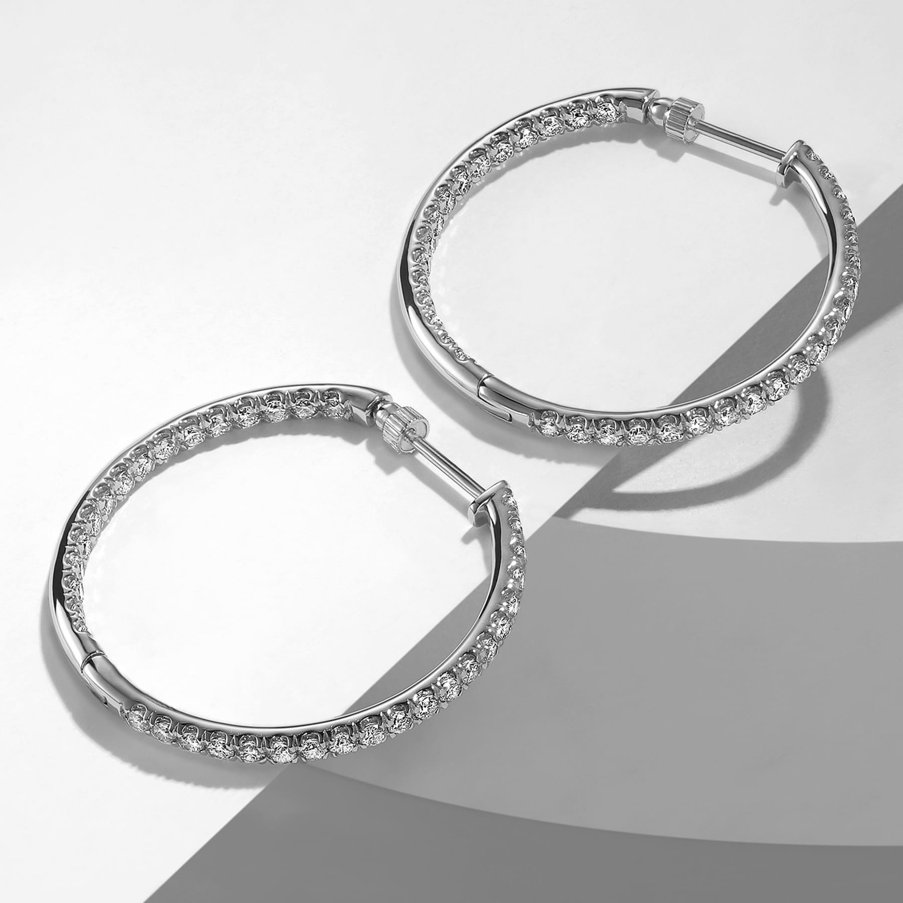14K White Gold French Pave 30mm Round Inside Out Diamond Hoop Earrings - 2.4 ct - Shot 4