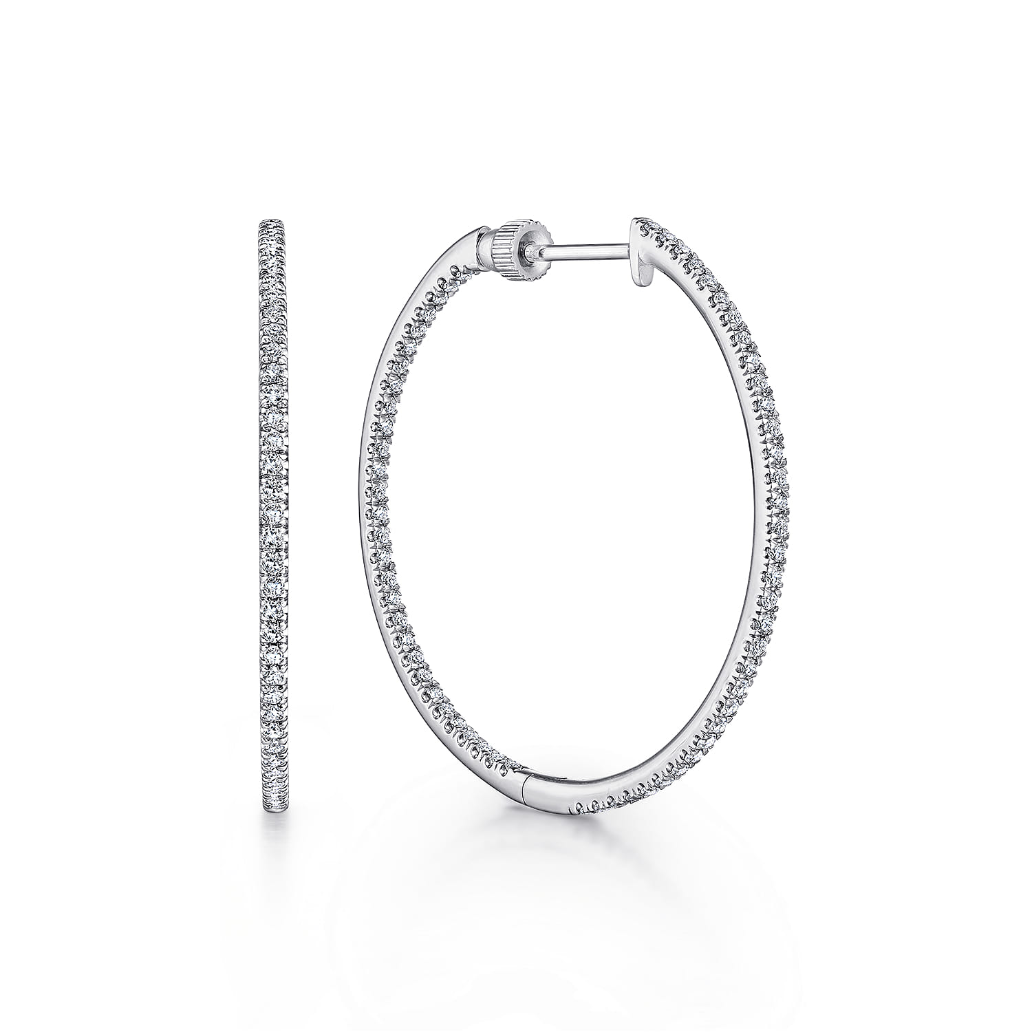 14K White Gold French Pave 30mm Round Inside Out Diamond Hoop Earrings - 2.8 ct - Shot 1