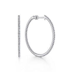 14K White Gold French Pave 30mm Round Inside Out Diamond Hoop Earrings