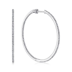 14K White Gold French Pave 40mm Round Inside Out Diamond Hoop Earrings